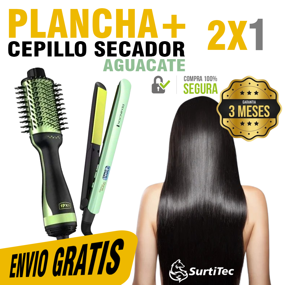 combo plancha aguacate + cepillo secador aguacate