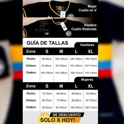 Camiseta Colombia Centenario 2025 Fan (Negra)
