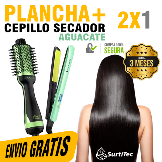 combo plancha aguacate + cepillo secador aguacate
