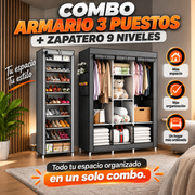 Combo Armario 3 Puestos + Zapatero 9 Niveles