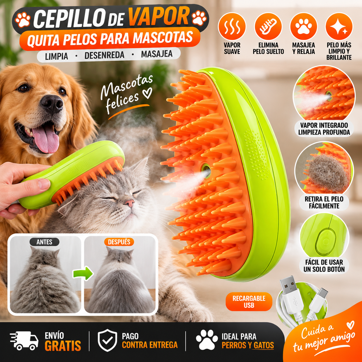 Cepillo de Vapor Para mascotas 3 en 1 ENVIO GRATIS!!